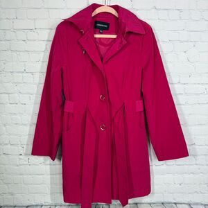 London Fog Trench Coat Womens Large Hot Pink Lined Classic Retro Longline Jacket